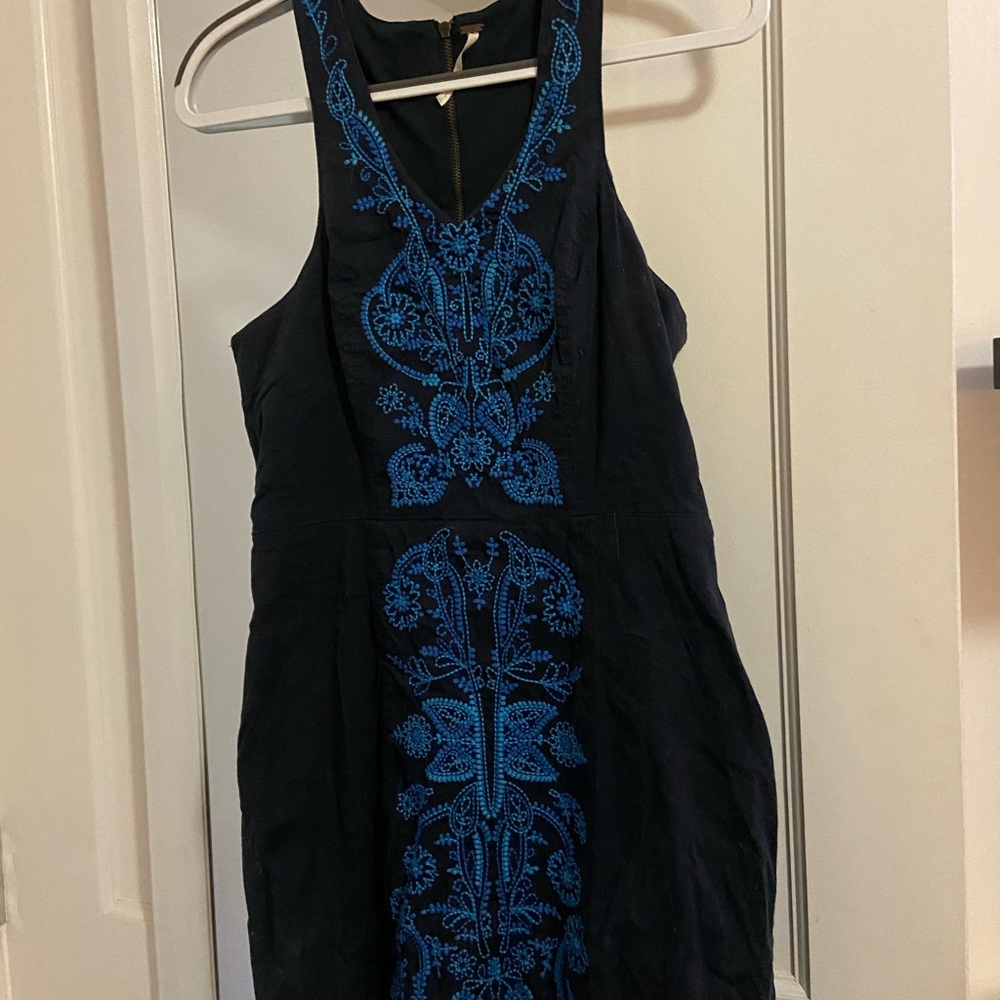 Hand embroidered navy blue dress